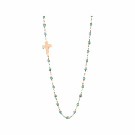 Collier Gigi Clozeau Croix en or rose, résine glacier, taille 42cm