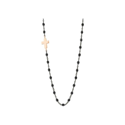 Collier Gigi Clozeau Croix en or noir, or rose et résine noire, taille 42cm