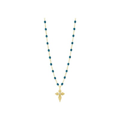 Gigi Clozeau Croix necklace, yellow gold, jungle resin and diamonds, size 42cm