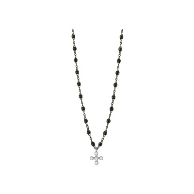 Collier Gigi Clozeau Spark en or noir, or blanc, résine noire et diamants, taille 42cm