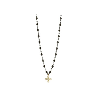 Collier Gigi Clozeau Spark en or noir, or jaune, résine noire et diamants, taille 42cm