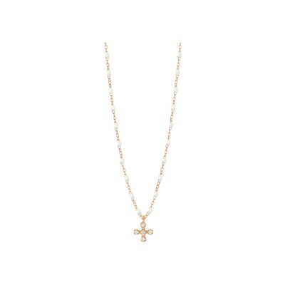 Collier Gigi Clozeau Spark en or rose, résine blanche et diamants, taille 42cm