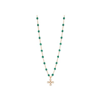Collier Gigi Clozeau Spark en or rose, résine vert émeraude et diamants, taille 42cm