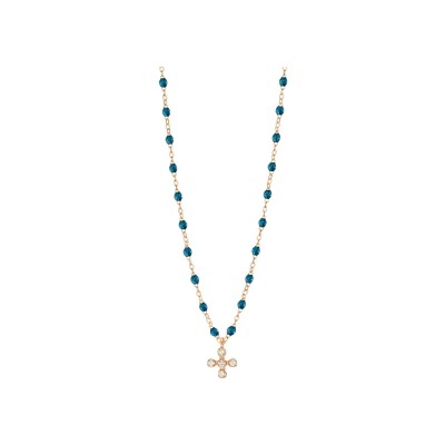Collier Gigi Clozeau Spark en or rose, résine jungle et diamants, taille 42cm