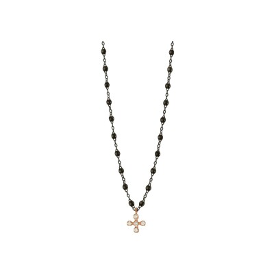 Collier Gigi Clozeau Spark en or noir, or rose, résine noire et diamants, taille 42cm