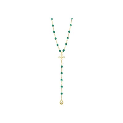 Collier Gigi Clozeau Spark en or jaune, résine vert émeraude et diamants, taille 45cm