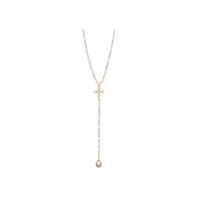 Collier Gigi Clozeau Spark en or rose, résine blanche et diamants, taille 45cm