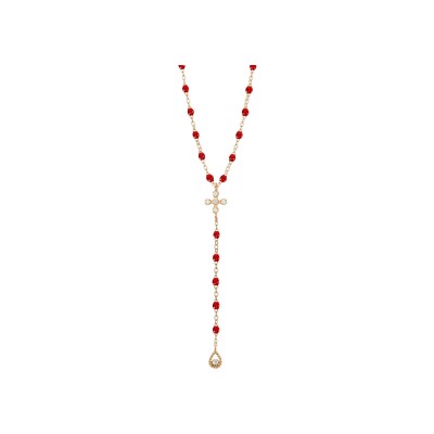 Collier Gigi Clozeau Spark en or rose, résine rubis et diamants, taille 45cm