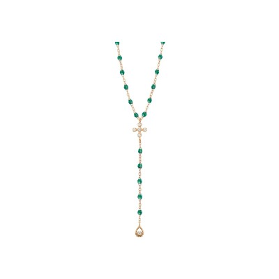 Collier Gigi Clozeau Spark en or rose, résine vert émeraude et diamants, taille 45cm