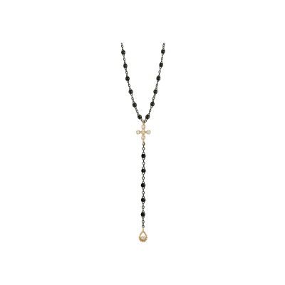 Collier Gigi Clozeau Spark en or noir, or rose, résine noire et diamants, taille 45cm