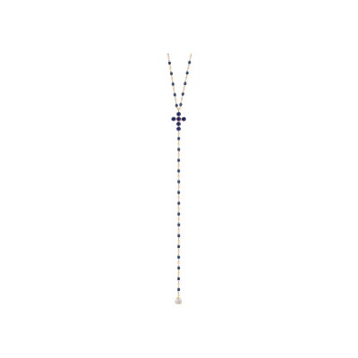 Gigi Clozeau Pearled Cross necklace, pink gold, prussian blue resin and diamonds, size 42cm