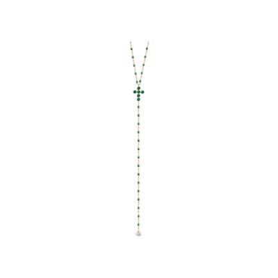 Collier Gigi Clozeau Croix Perlée en or rose, résine vert émeraude et diamants, taille 42cm