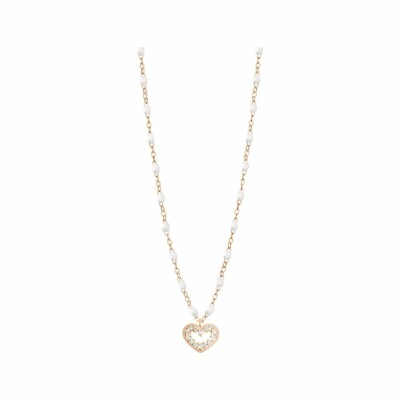 Collier Gigi Clozeau Coeur Suprême en or rose, diamants et résine blanche, taille 42cm