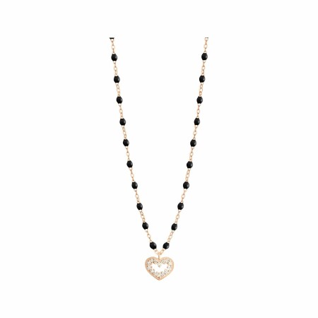 Collier Gigi Clozeau Coeur Suprême en or rose, diamants et résine noire, taille 42cm