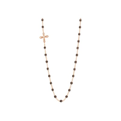 Collier Gigi Clozeau Croix Vintage en or rose, résine quartz et diamants, taille 42cm