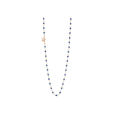 Collier Gigi Clozeau Etoile en or rose, résine bleu prusse et diamant, taille 42cm