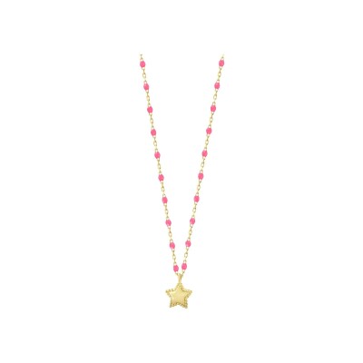 Collier Gigi Clozeau Etoile en or jaune et résine rose fluo, taille 40cm