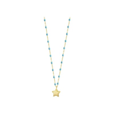 Collier Gigi Clozeau Etoile en or jaune et résine turquoise bleu, taille 40cm