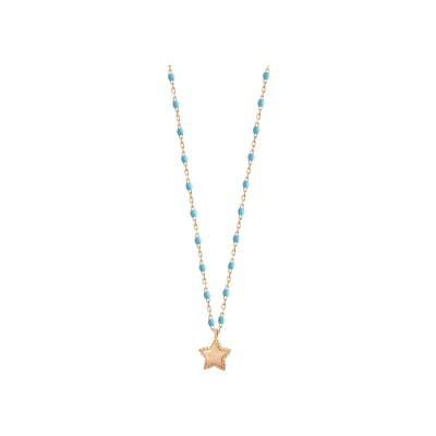 Collier Gigi Clozeau Etoile en or rose et résine turquoise bleu, taille 40cm