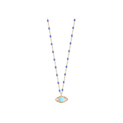 Gigi Clozeau Eye necklace, rose gold, cornflower resin and diamonds, size 42cm