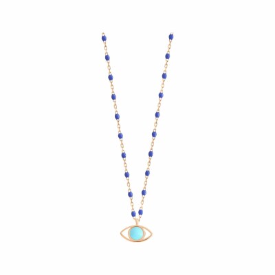 Gigi Clozeau Eye mini necklace, rose gold and blue resin, size 42cm