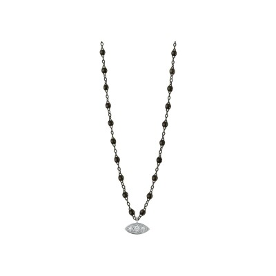 Collier Gigi Clozeau Clin d’œil en or noir, or blanc, résine noire et diamants, taille 42cm