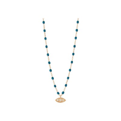 Collier Gigi Clozeau Clin d’œil en or rose, résine jungle et diamants, taille 42cm