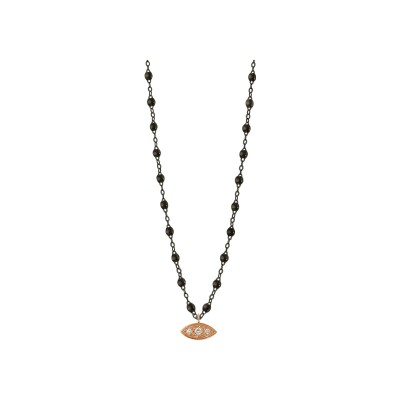 Collier Gigi Clozeau Clin d’œil en or noir, or rose, résine noire et diamants, taille 42cm