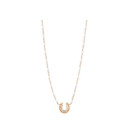 Collier Gigi Clozeau Fer Ã  cheval en or rose, résine blanche et diamants, taille 42cm