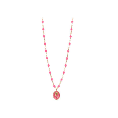 Collier Gigi Clozeau Rose en or rose et résine rose fluo, taille 42cm