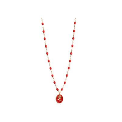 Collier Gigi Clozeau Rose en or rose et résine coquelicot, taille 42cm