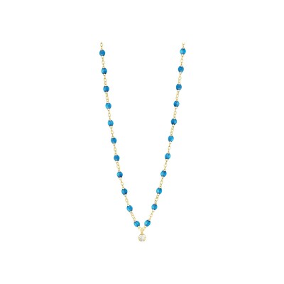 Collier Gigi Clozeau Gigi Suprême en or jaune, résine azur et diamant, 42cm