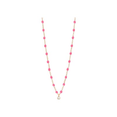 Collier Gigi Clozeau Gigi Suprême en or rose, résine rose fluo et diamants, taille 42cm