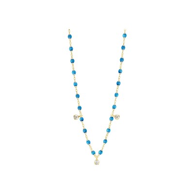 Collier Gigi Clozeau Gigi Suprême en or jaune, résine azur et diamants, taille 45cm