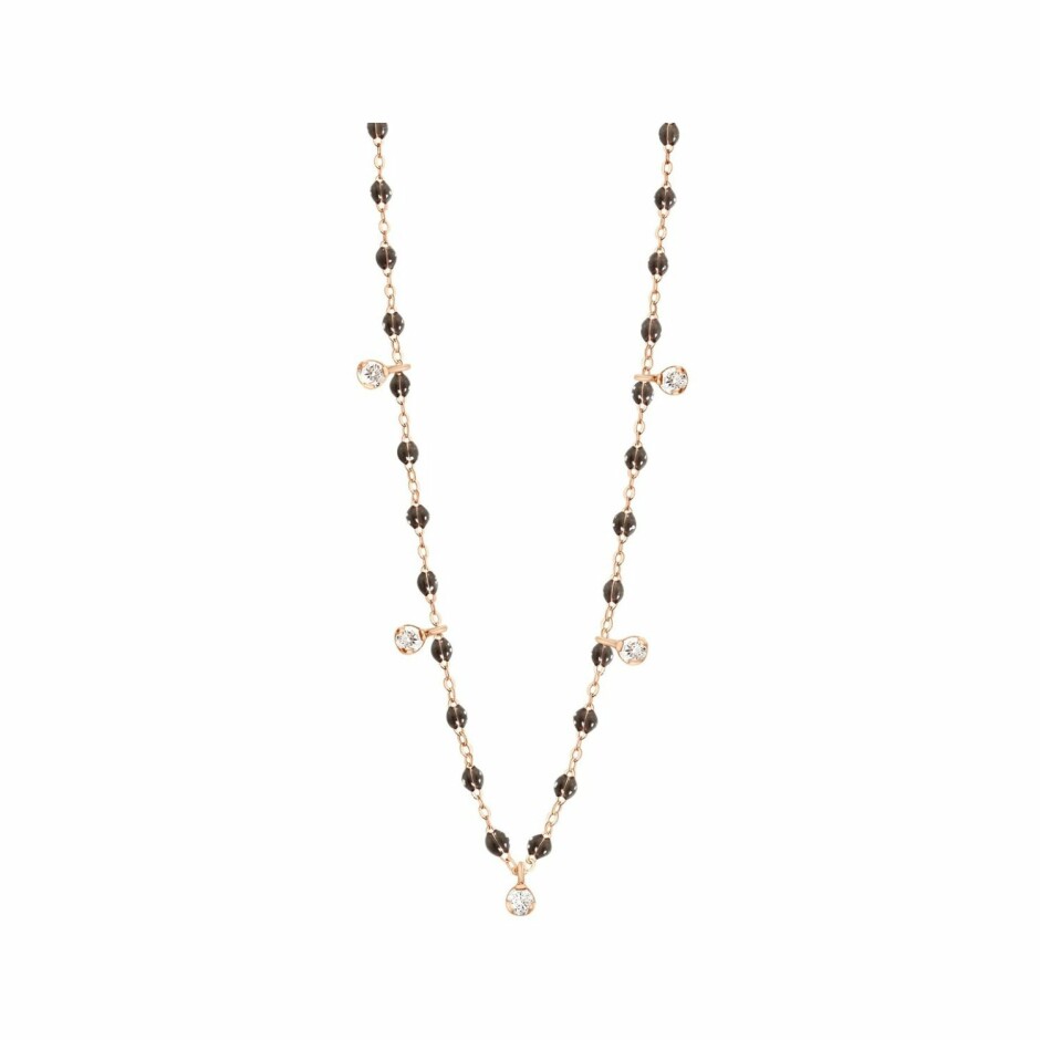 Collier Gigi Clozeau SuprÃªme en or rose, 5 diamants et résine quartz, taille 45cm