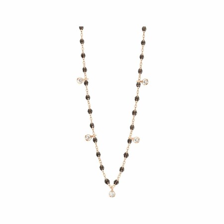 Collier Gigi Clozeau Suprême en or rose, 5 diamants et résine quartz, taille 45cm