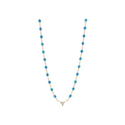 Collier Gigi Clozeau Kosmos en or rose, résine azur et diamants, taille 42cm