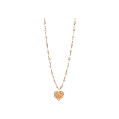 Collier Gigi Clozeau Cœur lumière en or rose, résine opale et diamant, 42cm