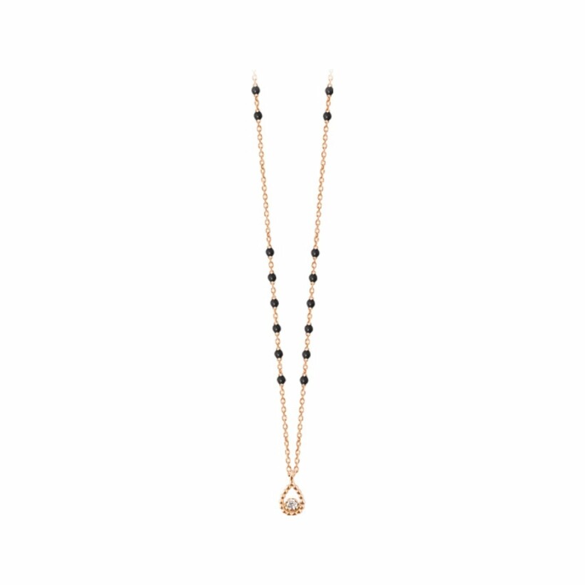 Collier Gigi Clozeau Lucky coeur en or rose, diamants et résine noir, taille 42cm