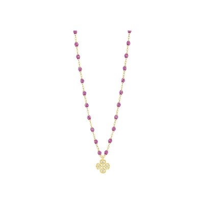 Collier Gigi Clozeau Lucky Trèfle en or jaune, résine galaxy et diamants, taille 42cm