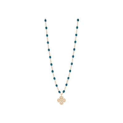 Gigi Clozeau Lucky Trèfle necklace, pink gold, jungle resin and diamonds, size 42cm