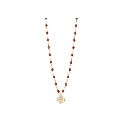 Gigi Clozeau Lucky Trèfle necklace, pink gold, moka resin and diamonds, size 42cm