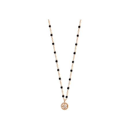 Collier Gigi Clozeau Lucky Puce en or rose, résine noir et diamant, taille 42cm