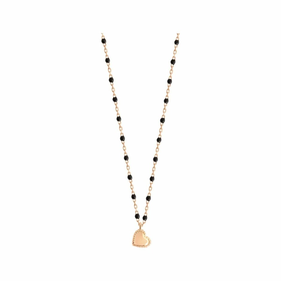 Collier Gigi Clozeau Lucky coeur en or rose et résine noir, taille 40cm