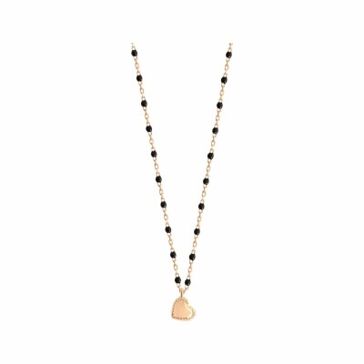 Collier Gigi Clozeau Lucky coeur en or rose et résine noir, taille 40cm