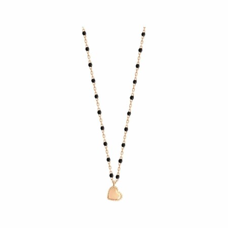 Collier Gigi Clozeau Lucky coeur en or rose et résine noir, taille 40cm