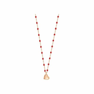 Collier Gigi Clozeau Lucky CÅ“ur en or rose et résine coquelicot, taille 42cm