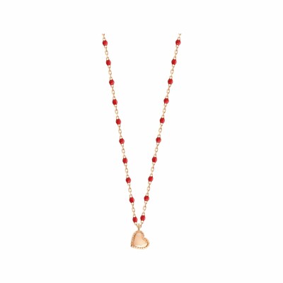 Gigi Clozeau Lucky coeur necklace, rose gold and poppy resin, size 40cm