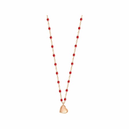 Collier Gigi Clozeau Lucky coeur en or rose et résine coquelicot, taille 40cm