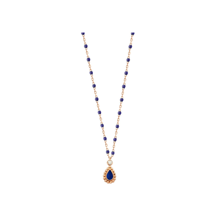 Collier Gigi Clozeau Lucky Cashmere en or rose, résine bleu prusse et diamant, taille 42cm